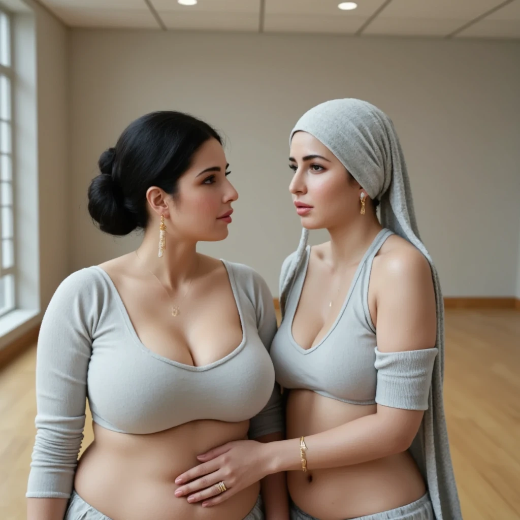 RAW photo,candid photograph, full body,photo of a beautiful,modern,25yo Arab woman,black hijab, detailed skin, naked, looking at viewer, chubby body structure,white background,no background, candid pose,blue light, film grain, kodak color, instagram LUT