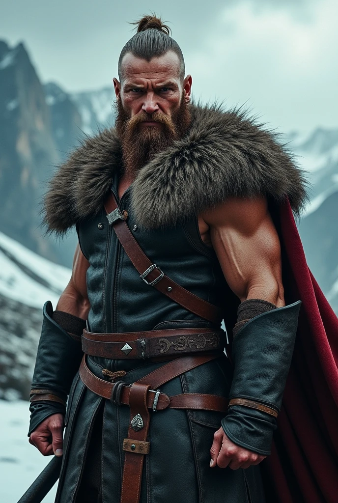((masterpiece)) ((details 4k)) ((ultra detailed)) ((extremely detailed CG unity 8k wallpaper)) ((vibrant colors)) ((man, 35 years, attractive manly face, with a bushy beard, hard look, detailed eyes, golden colored eyes, short hair, black hair.)) ((caucasian skin, muscled body, body hair, chest hair, thick arms, thick legs.)) ((wearing viking clothing, Minimal clothing, loincloth.)) ((Whole body)) ((scenery: forest in winter, with blue light))