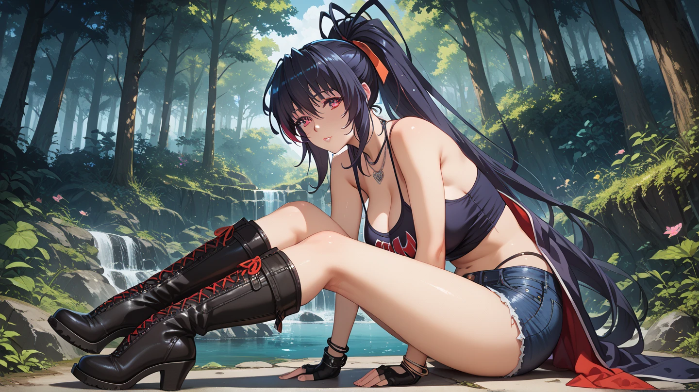 anime girl in a red bikini sitting in a river, menina anime sedutora, Arte no estilo de Guweiz, Depois da chuva e sem meninas, Guweiz, Melhor Avaliado em Pixiv, Papel de parede anime 4k, mulher bonita sedutora do anime, arte de anime digital detalhada, menina anime bonita, bela arte de anime, arte cyberpunk anime, estilo anime 4K