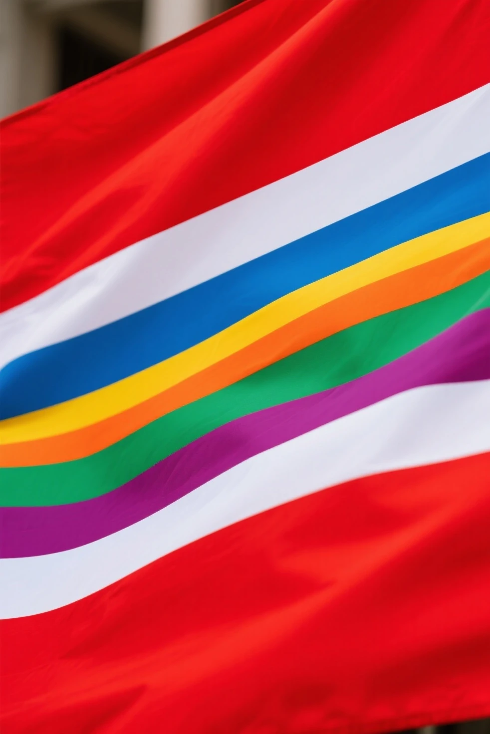 A square flag, with the colors: rot,cerulean, strong green, offwhite, yellow. And the black edges