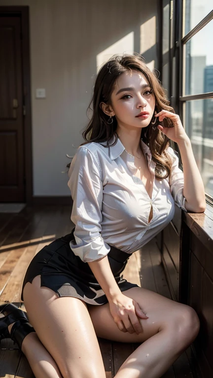 White floral lace shirt、Open the chest