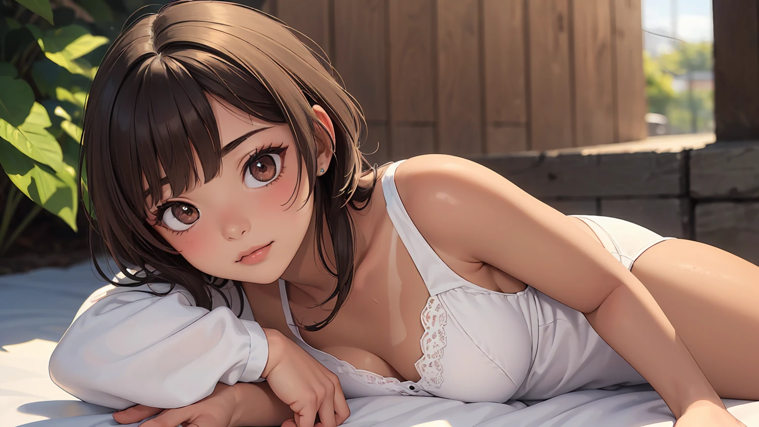 Summer knit with short hair and white, summer knit, Short hair, short hair with bangs, Cute face girl, Cute little face in portrait, French Bob, pale fair skin!!, short brown hair and large eyes, soft portrait shot 8 k, beautiful light big eyes, Beautiful young girl, Young girl in a bob cut, Top image quality, masutepiece, Notes of Leonardo da Vinci da Vinci, Set against the backdrop of Leonardo da Vinci's manuscripts,See-through gowns,