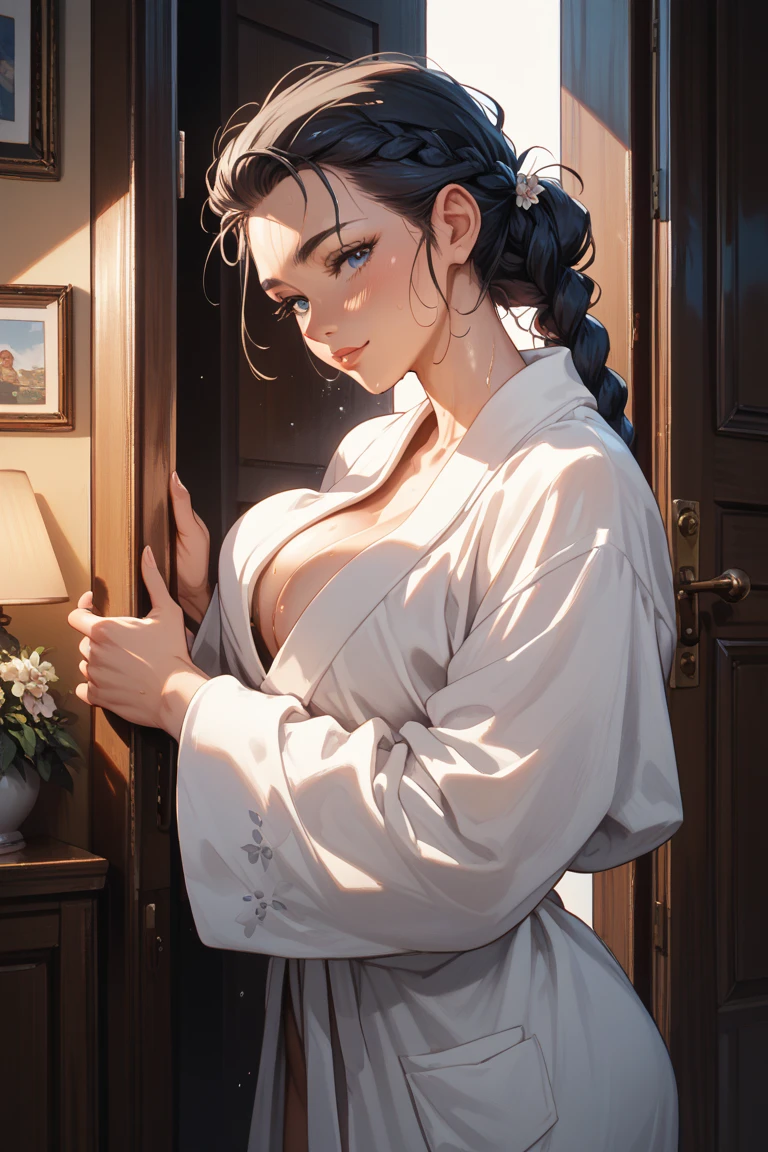 best quality, animated painting ,perfect body,Shiranui Mai,anist05,ponytail,nake bathrobe,in bath dressing room,