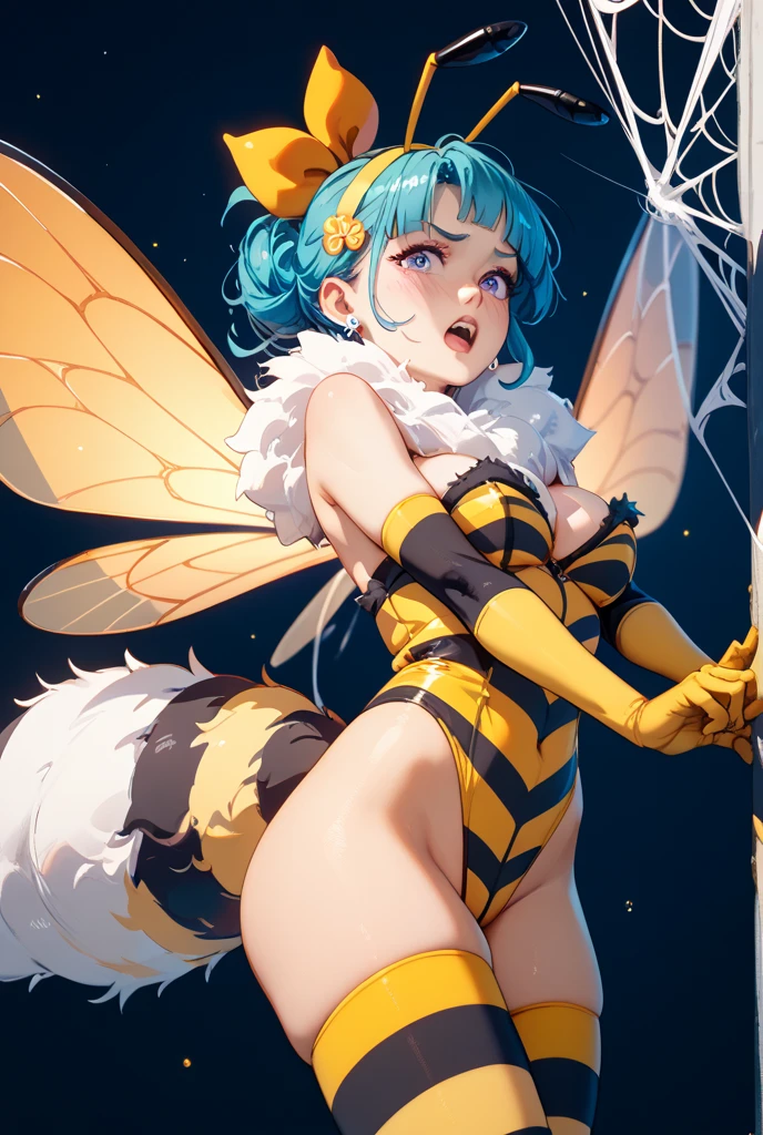 [(white background:1.5)::5], (bottle bottom:0.9), masterpiece,(full body:1.2),(masterpiece, ultra high res, 16k uhd, high quality),1girl queen bee, hybird human and bee, monsters, huge breast, beautiful face,perfect body,