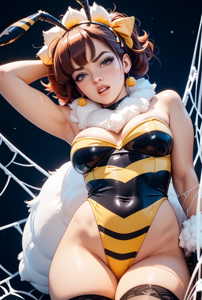 the sailor moon, Sailor Moon style, Beautiful, moon princess, blond-haired princess, portrait of magical girl, Kei from The Dirty Pair, , wearing a tight outfit, skimpy, medium breast, red hair beauty, cyberpunk city background, holding retro space-gun, headband, slim waist, slim thighs, thigh gap ((masterpiece, highest quality, Highest image quality, High resolution, photorealistic, Raw photo, 8K)), ((Extremely detailed CG unified 8k wallpaper)), A lone blue butterfly fluttering in the starry sky, Huge butterfly wings from the back, (blue glowing wings), Blue wings shining in the dark night, summer dress fluttering,