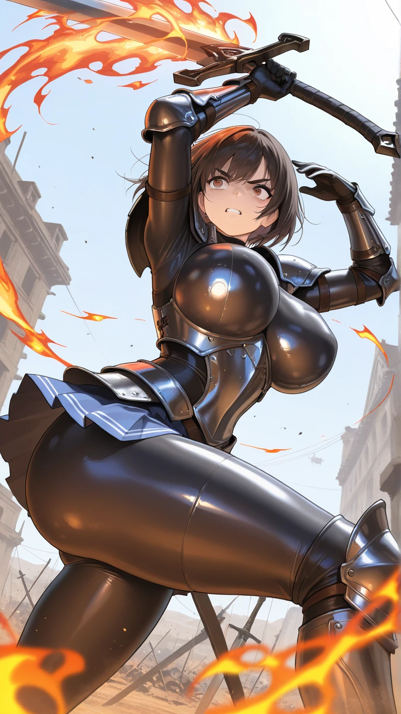 attractive girl wearing nothing. nude naked. She should have a confident and fierce expression, highlighting her agility and strength. The background should depict an urban or battlefield setting, adding a sense of intensity and action. Emphasize her readiness and combat skills while maintaining an alluring appearance. Female Warrior, Action, Intensity, Battlefield.