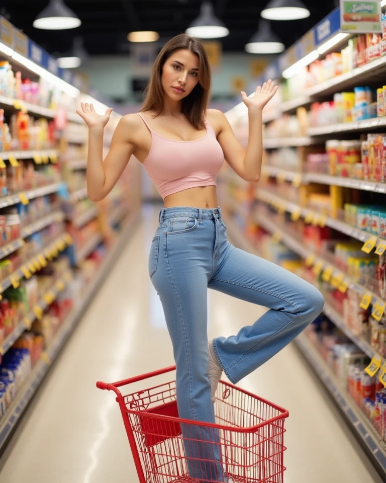 A high resolution,Real Human,cd,jk,girl,Lie in the shopping cart,stocklings,your legs,laughingly,夏天