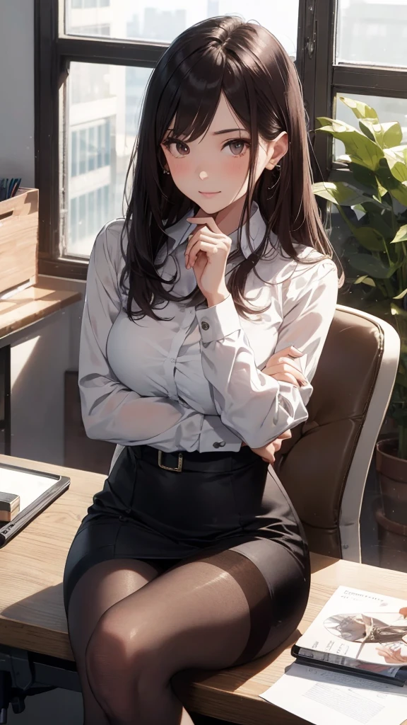 Beautiful Mature Woman、s Office、Officelady、Black stockings、crouching down、one leg attached