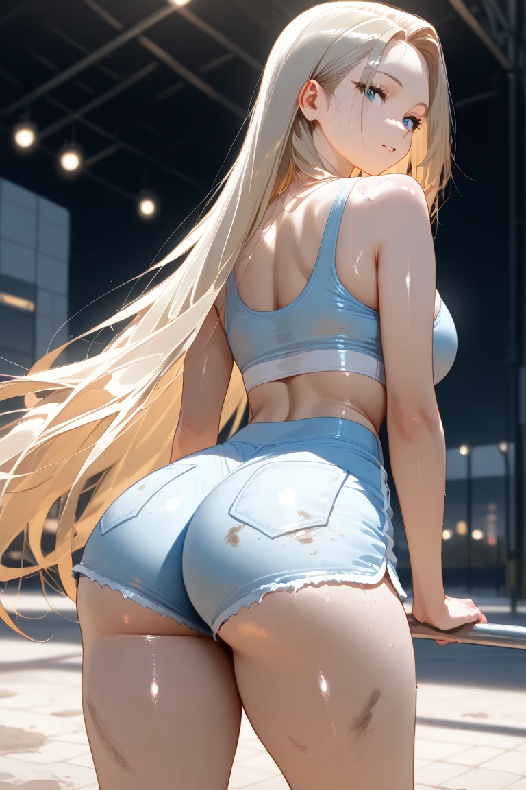 NSFW, 8k, High-level, absurd, masterpiece, best quality, primitive, very detailed CG, very detailed wallpaper, perfect lighting, Extremely detailed ((( personifying " Farrah Fawcett Majors " as a Little Girl))), MysticSight, Tyndall effect, Tyndall scattering, (Studio gray background with (Overflowing oodles Dazzling RainbowColorParticles (BokeH))), (RoundlyButts, ThighGap), (Exposed:0.4), (((Assfocus:1.4)) with LongAhead) BREAK (Acutance:0.88), (NOGIZAKA face variations) Extremely Detailed very KAWAII face variations, perfect anatomy, Childish, CaptivatingGaze ElaboratePupils detailed Eyes with (sparkling highlights:1.28), (Voluminous LongEyelashes、GlossyRED Lips with beautiful details, RosyCheeks, Radiant PearlSkin with Transparency . { (Dynamic LifeLike expressions:1.4) | :d) }, (large eyes:-1) .