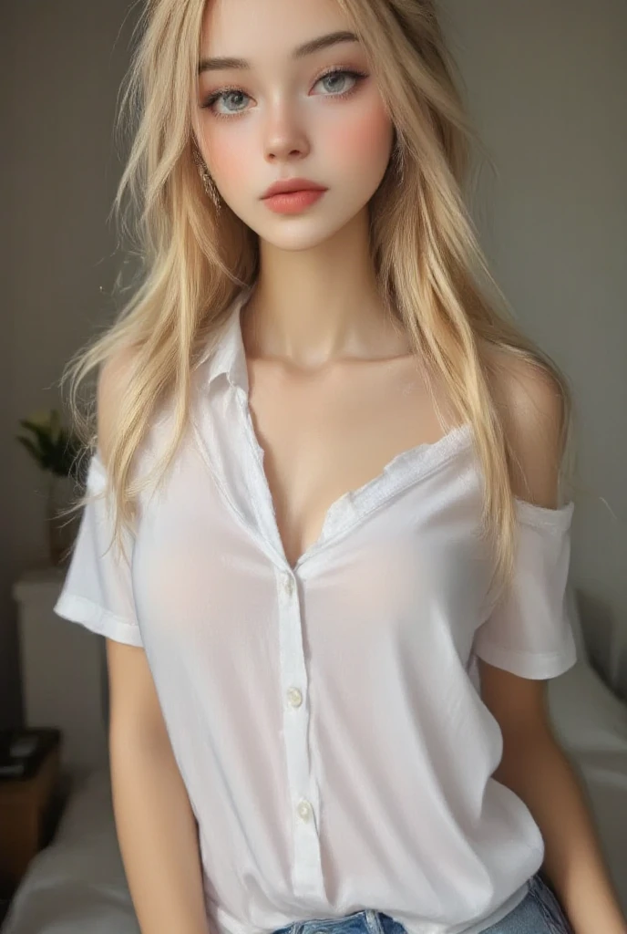 Highest quality、Gal、freckles、Small breasts、exchange、Inserting the penis into the vagina、Semen flowing from the vagina、Thick pubic hair、Japanese、Blonde、Show your chest、high school girl、Large dress shirt、naked、Covered in semen