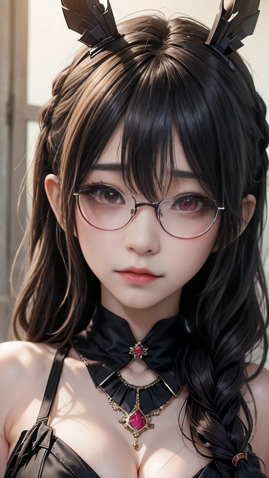 Are you okay、(best illustrations)、8k UHD resolution、intricate details、highest quality、realistic、super detailed、best lighting、best shadow、soft lighting、ultra hd、Super realistic、Tyndall effect、Photoreal、(high detail skin:1.2)、 (intricate details, compensate, Pueros face_V1:0.5), (Beautiful and delicate face in every detail, Fine, beautiful and delicate eyes, perfectly proportioned face, high definition skin, fine skin, Optimal ratio of 4 fingers and 1 thumb, arm under chest, red tattoo on lower stomach、Wow wow, wide hips, smooth abdomen, skin is thin and thin, __fashion__, __hair__:1.25)、Digital single-lens reflex camera、 不条理realistic作品: 1.3), (maximum resolution: 1.2), (Ultra HDTV: 1.2), cinematic light, fine eyes and skin, detailed facial features, , (sharp focus: 1.2), (focus on face:1.2),perfect style, beautiful face, acura, anatomically correct, Highly detailed face and skin texture, fine eyes, double eyelid, thin eyebrows, glitter eyeliner: 1 natural cheeks, Glossy skin, Fair skin: 1.2, (glossy lips: 1.4),、 (embarrassed look: 1.2),Highly detailed face and skin texture, fine eyes, double eyelid, natural cheeks, , glossy lips: 1.4,exposed cleavage、1 Beautiful devil woman from hell, デヴィッド・ホックニーとアルフォンス・ミュシャによる超realistic女性のポートレート, Portrait of a seductive woman、fantasy art, Chinese humanoid、chinese actress、dungeon、dragon、devil's palace、devil's torture chamber、night、dark style 、in the dark、(detailed spooky background:0.8), magic、 1 girl、evil nun、dark necromancer、Succubus、devil's daughter、Umi Shinonome、bat wings,(((devil's horns)))、 ((((giant glasses, otaku glasses, thick glasses, round glasses)))),(((big breasts)))、(devil's tail)、(red eyes shine:1.6)、Red eyes have very clear and detailed makeup, The eyes are made up very nicely, ((red eyes:1.0)),intricate tattoo, demonic intricate tattoo, thigh tattoo, body tattoo, masterpiece、最もbeautiful face、baby face、cute smile、A captivating body with plump and beautiful red lips、devil's enchanting body、devil style、enchanting black magic costume、The long-haired、Braid、Black hair、Ponytail distortion、, Ponytail with a bow tied at the back of the hair, beautiful expression、body up、big breasts emphasis、bust, super tight chest, Breast augmentation surgery, Breasts are very big and round,tight waist、wide ass、 low key, cowboy lens, (black phoenix dress: 1.0), devil's crown, bright red jewel necklace、Jewelry Gwise, wearing black mesh socks,Wearing light red、nffsw, nffsw, Meeting beautiful girls, look at the girl's body,