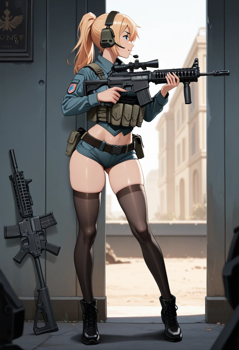 Best quality, masterpiece, Full body portrait,1 Girl, Young Marilyn Monroe,Blonde short hair,A faint smile, Lively expressions,Sexy female agent,Female version of 007,Blazer,bow tie,plump body, sexy bra, sexy thong, sexy big legs, fitness body, pistol,shooting,