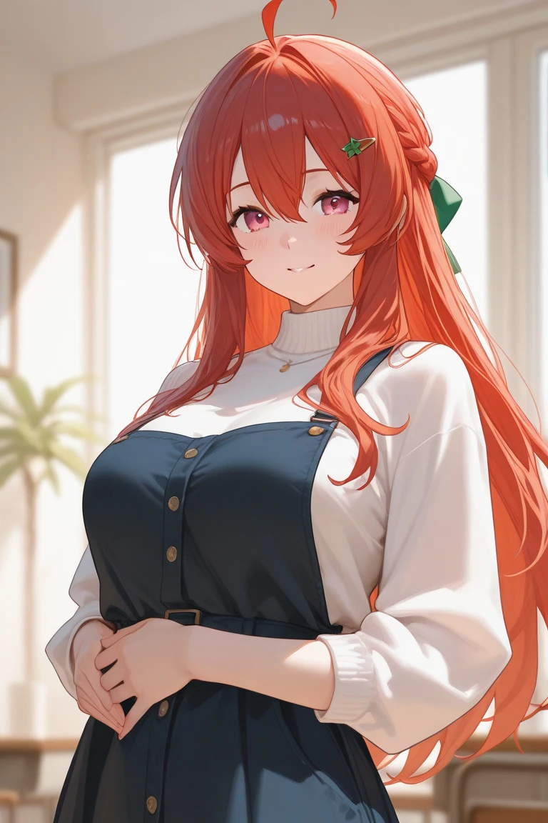 Cocktail dress, body fit see through,curvy athletic body, nami, orange long hair, brown eyes, looking at viewer, shy, smiling