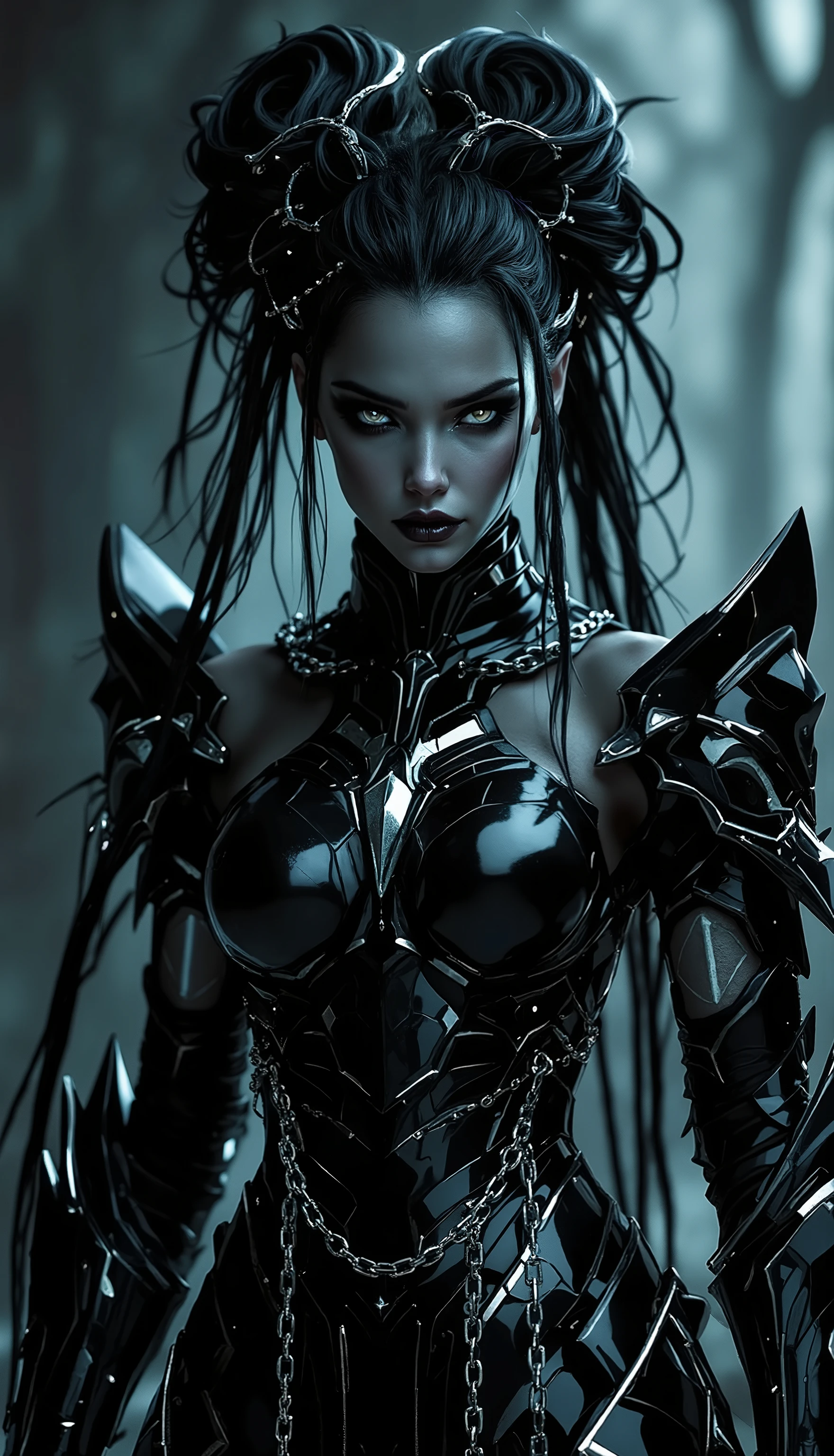 Hr giger tattooed sexy seductive dead girl, perfect face, hyper detailed ruby eyes, full body view,