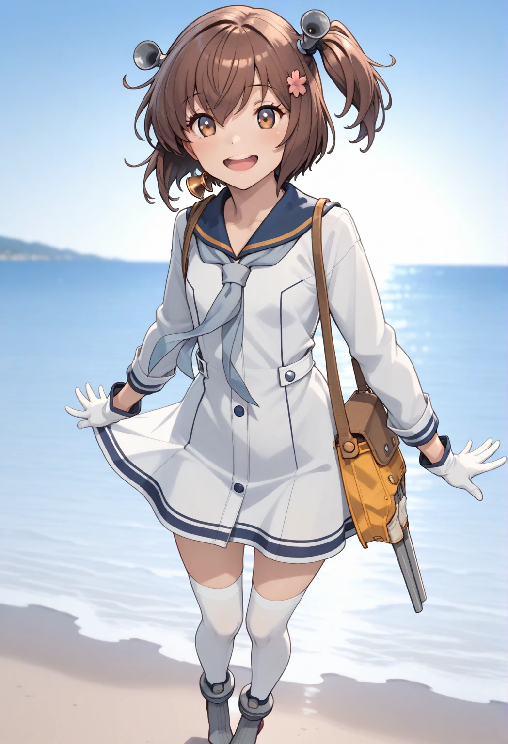 <lora:Yoshika-10:1> Girl , Solo , Yoshika , Uniform , Swimsuit under Clothes, brown hair , brown eyes , sailor collar , short hair ,