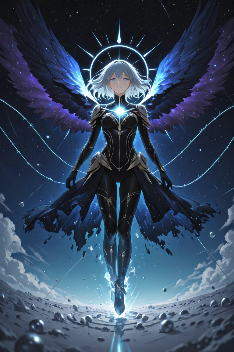 maximum details, cinematic, abstract art, dark theme, <lora:add_detail:0.5>, <lora:epi_noiseoffset2:0.5>,
1 girl, adult woman, grey eyes, platinum blonde wavy hair,
solo, full body, detailed background, detailed face, (<lora:smoke_model:0.4>, smokestyle theme:1.1), glowing eyes, (angel of darkness:1.05), wearing silver themed clothes, , smile, heavenly countenance, dynamic pose, (flying, hovering, levitating:1.1), (descending, looking down,:1.1), tiara, saint-like, , elemental harmony, , spiritual revelation, heavenly landscape in background, rays of heavenly light, soft rain of stardust, epic atmosphere,
nardack, <lora:LoconLoraNardack_v10:0.3>,