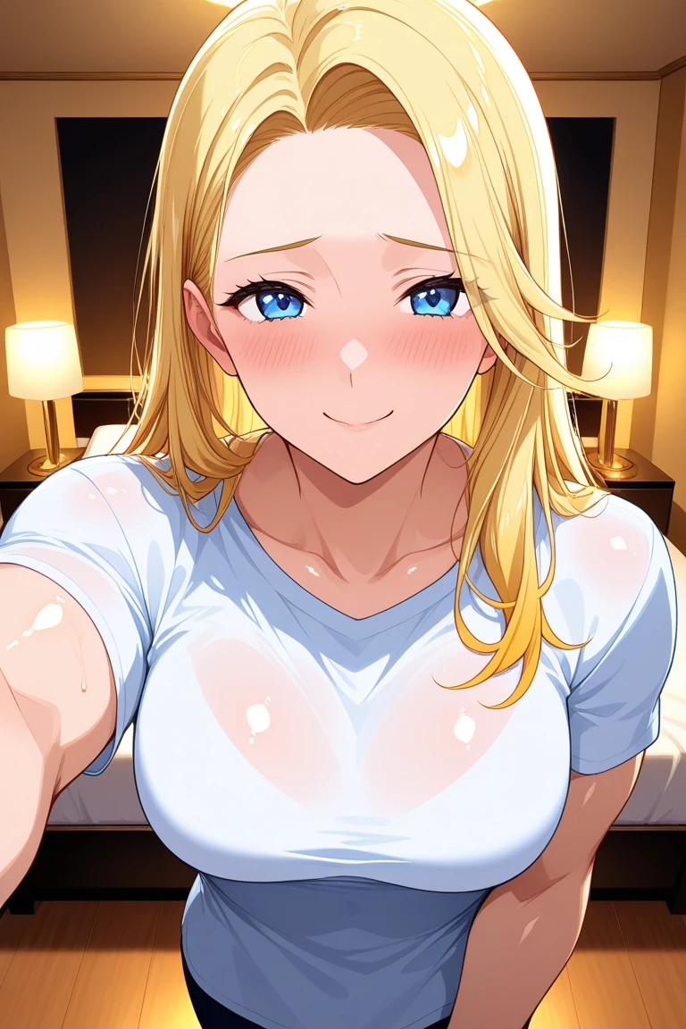 prison,1 high school girl,blonde,ponytail,blue eyes,Big Breasts,blush,Sweat,Untidy face,Orange leotard,Super High Leg Cut,barefoot,Prone,Lying down,Sticking out tongue,saliva,looks happy,tickle,joy,shy,tears,Ahegao,Backwards,Butt