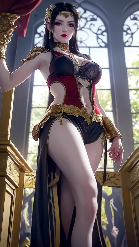 Female, standing, straight, 1girl, elf, green wavy hair, from above, medium breasts, suspended by arms, head down, POV, from the side, (dirty, bruise:1.2), cave floor, tiedup, rope, (Masterpiece), full body of a female, big breast, detailed face, full portrait, standing straight, shackles on arms and legs, black chocker on neck, SFW, WHITE TOGA, golden chains hands, golden chains legs, lascivous face, embarrassed, red cheeks, braid black hair, looking at viewer, handcuffs on their hands, with a collar around the neck, slave, ((black choker, shackles on legs and arms)) ((hands hidding behind body))