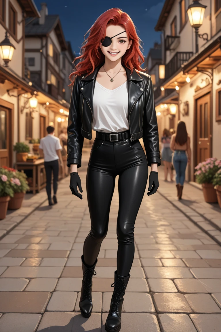 Ultra realistic image of a beautiful red hair woman, light eyes, dressed in a formal ensemble with a white blazer with black details, standing in a front of moscow city,