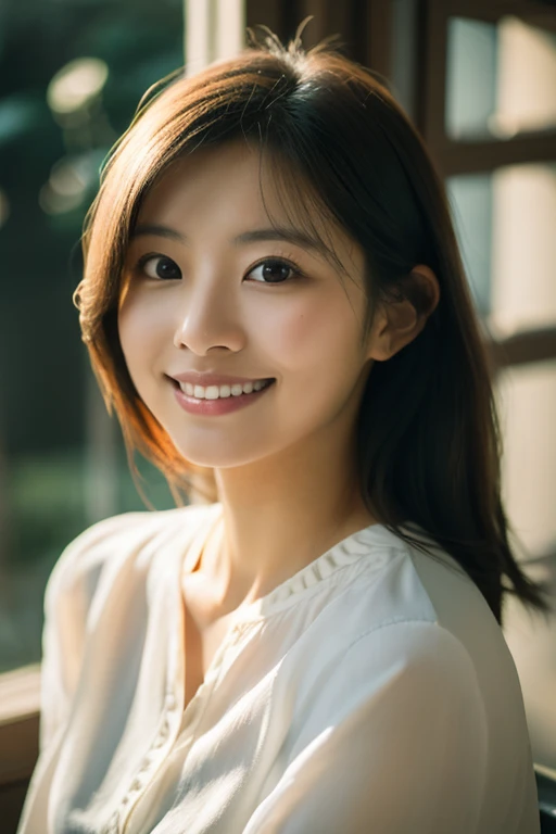 masterpiece,best quality,(Japanese ),((Beautiful girl)),cleavage,indoor,(perfect body beauty:1.2),(shy smile),beautiful teeth,