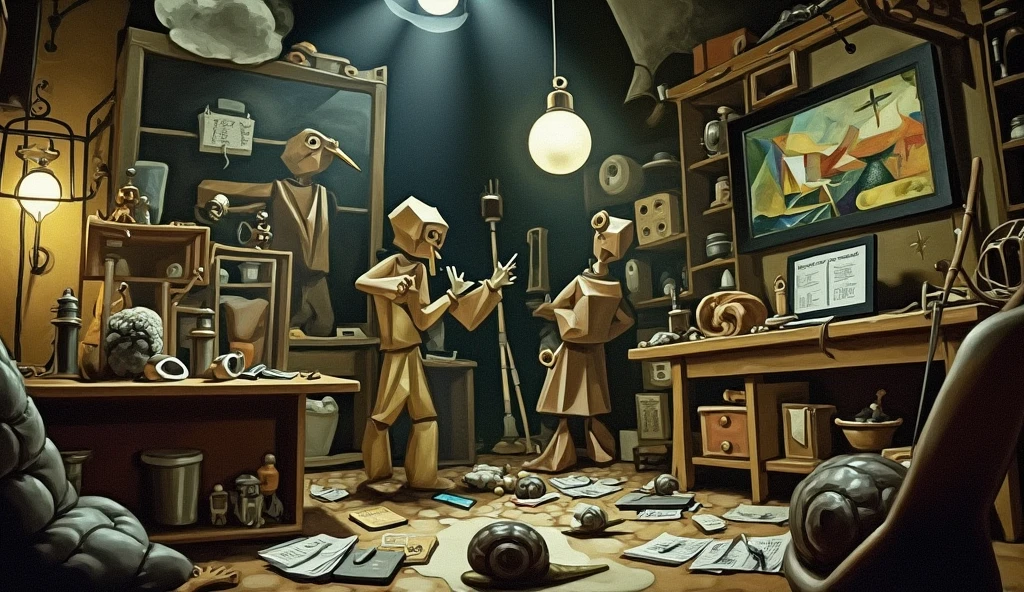Work by Joaquin Torres Garcia in vertical and within some figures he draws tools and elements of an electrical panel in 2D