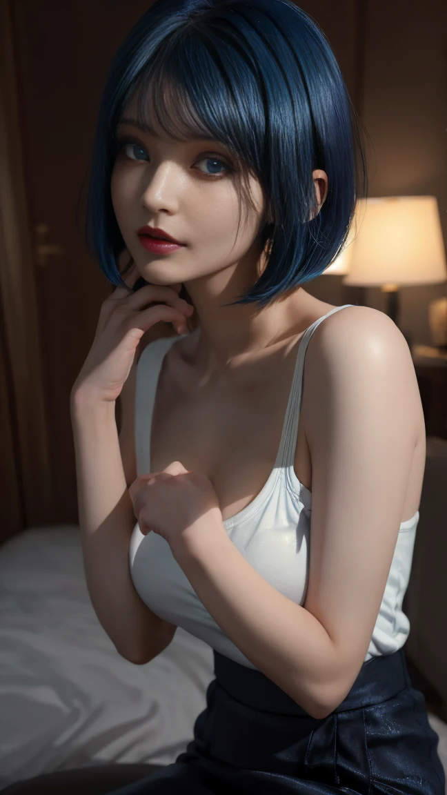 8K, Top Quality, Intricate Details, Ultra Detail, Ultra High Resolution, Masterpiece, close up shot, (full body: 1.1), Slender, Smile, (Makeup: 0.4), (spread leg), (Fluffy blue Eyes: 1.21), (()), 1girl, solo, 1 girl, ((blue hair, bangs, short hair)), close up shot, , ((tall)), (((fit body))), (((slim face))), sharp face, (( naked)) (detailed face), sharp face, small lips, (spread legs),
((, )), , ((,)), detailed face, detailed breast, , ((detail nipples )), detail ass, Narrow Waist, Skinny, tall , 175 cm tall, Muscular, Navel, Exposed Abdomen, Pointed Chest,, Beautiful girl with accentuated slender abs: 1.4, Six Pack Abs: 1.4,, Perfect Body, detail leg, (( dark background)), black background,