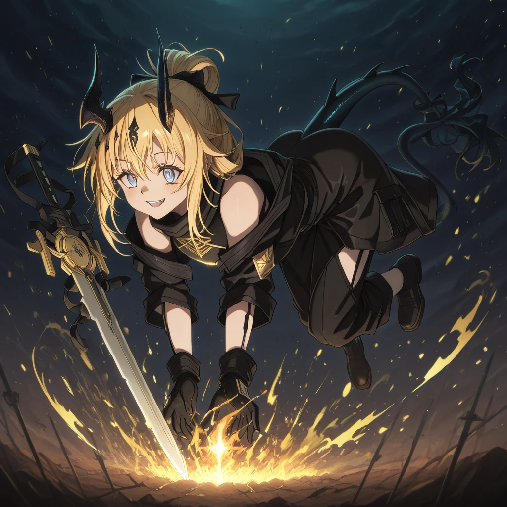 ((chain)), ((chain Focus)), (Weapon), houjou_Satoko, 1girl, 独奏, blonde,short hair,hair band,Red eyes,Green Dress,White sailor collar,Yellow neckerchief,Short sleeve,Puff sleeves,Black Pantyhose,Flat Chest, Deathblow, Swinging a chain
