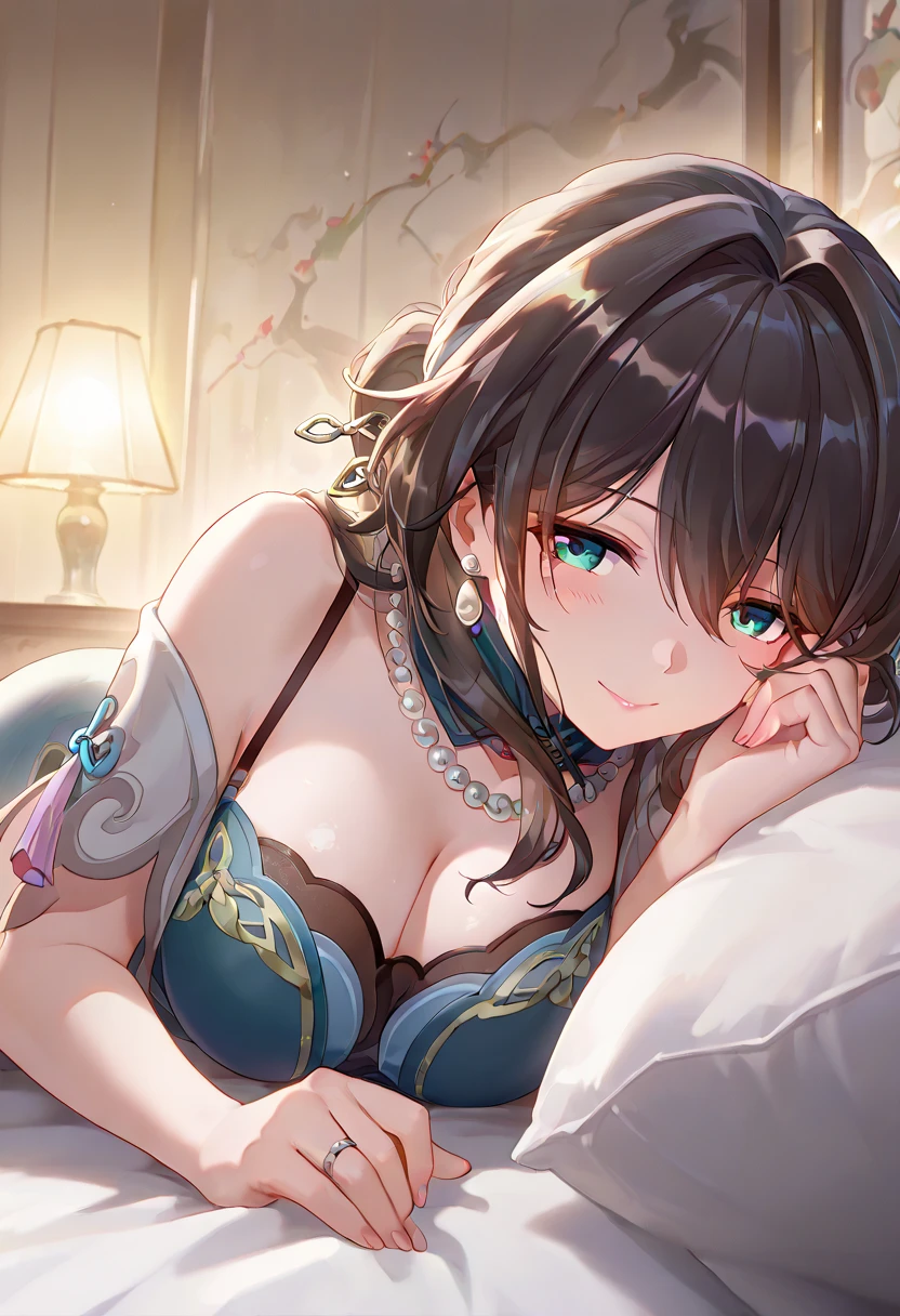 nsfw,At the bed, Sexy pose, Naughty pose,Use the Blue Weeding Costume, (Standing lose),Brown Hair,bangs,green eye, 1 Girl, 20-year-old,young woman,beautiful Finger,beautiful long legs,beautiful body,beautiful Nose,beautiful character design, perfect eye, perfect face,expressive eye,Perfect balance, View your viewers,(Focus on the whole body), (Innocent_big_eye:1.0),笑face , Official Art,非常に詳細な CG ユニティ 8K 壁紙, Perfect lighting,colorful, bright_front_face_Lighting,Shiny skin, (masterpiece:1.0),(Highest_quality:1.0), 超High resolution,4K,Super detailed, photograph, 8K, High resolution, High resolution, Absurd:1.2, 400 for Kodak Port, Film Grain, Blurred Background, Bokeh:1.2, Lens flare, (Vibrant_color:1.2),プロのphotograph, (beautiful,big_chest:1.4), (beautiful_face:1.5)
