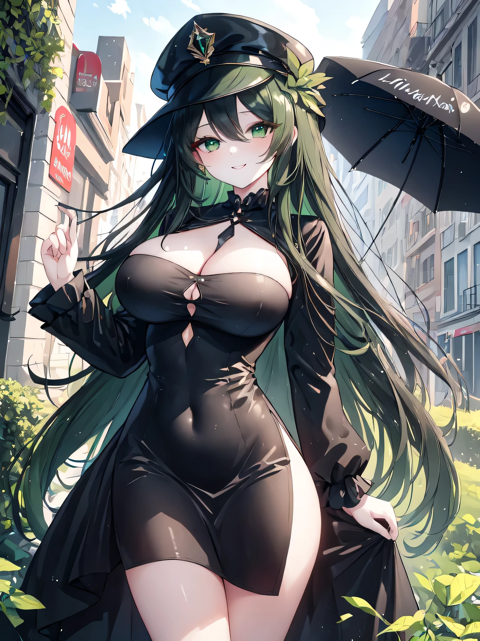 masutepiece, High resolution, 8K, anime woman, Delicate and detailed writing 、Detailed digital illustration、absurdly long hair、(((Ponytail)))、Shiny hair、a very beautiful woman、Eyes are double, Large,Little hanging eyes、 Bust E Cup、High image quality, High quality、Detailed background、((Wizard Background))、The inside of the eye shines like a diamond、(((Dark green hair)))、Gradient pupil、(((2 arms、4 fingers, 1 thumb)))、Detailed female face、a very beautiful woman、、细致背景、masterpiece、Soft Focus , Bright gradient watercolor , Lens Flare , (((Glitter))) , Glow , Dreamy ,a miniskirt、Idol、Light Green Ribbon、Very beautiful light green rose hair accessories、Light green and gold costume with white as the main color、((Macroface))、(Cool Girl).Tall lady、Dignified.((No bangs))、(((Halloween、Pumpkin Festival)))、(((Glittering Halloween night background)))、(((Witch、Black Witch Hat)))