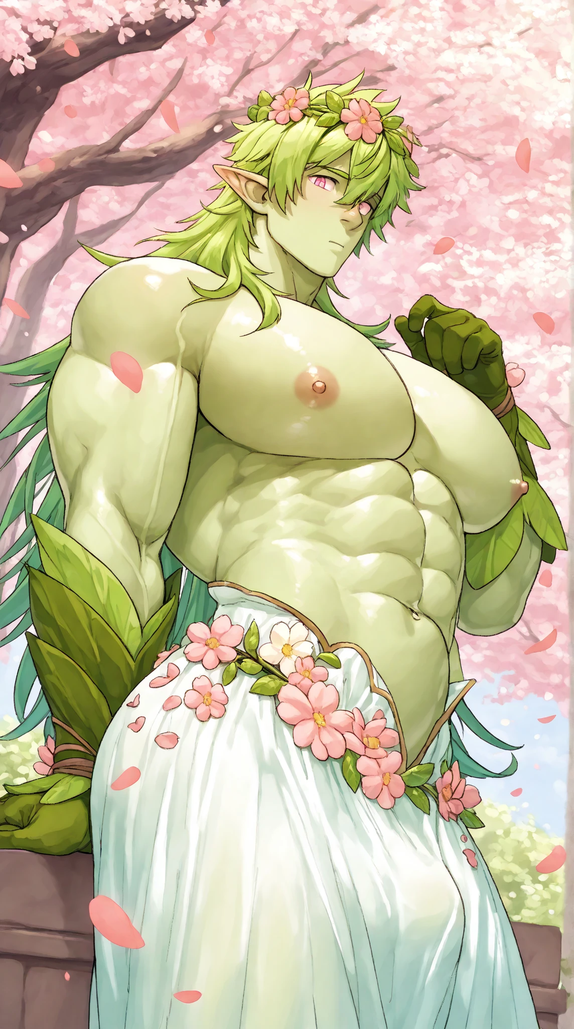 Showing off his muscular muscular back, red skin, bright red skin, the boy blushed shyly , rosy skin, shiny skin(muscular thigh muscles )( anime style, art) (photo angle from bottom up) (photo angle from the ground upwards) [Anime photo][highest quality photo][4k,HD photo quality ],  (muscular thigh muscles, firm thigh muscles, muscular thigh muscles, sinewy thigh muscles, giant thigh muscles, strong leg muscles, muscular hamstring leg muscles)(thigh), muscular, calloused, sinewy, giant) , Bennett(Genshin Impact),fun, happy, huge body, muscular and muscular, bodybuilder, bodybuilding, standing, lots of sweat flowing down, topless, shirtless, hot sunny, 8 pack abs , short hair , green eyes, Side View , Raise your arms high to reveal your armpits, Hands behind the head, cum, cumming, huge penis, huge erect penis slipping out of loincloth, large penis, long penis, showing his fully erect penis, cumming with erection, no clothes, torn clothes, holding hus own penis, masturbation, cum in penis, big penis, moaning, white hair, green eyes, cum leaking on penis, penis squirting cum