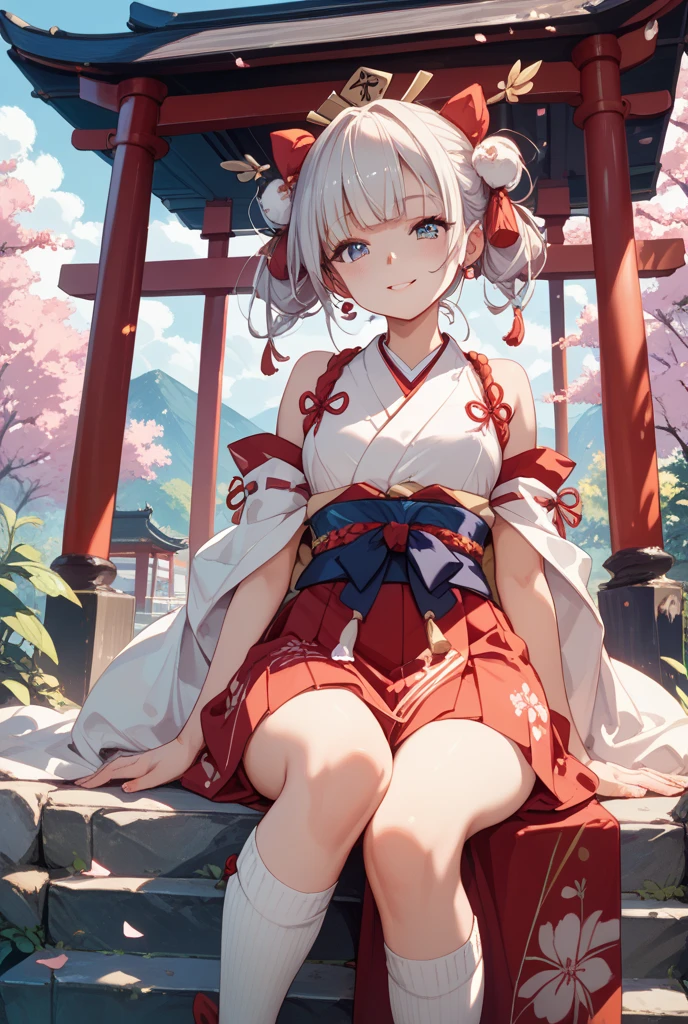 miniskirt shrine maiden、knee socks、geta、Hand Bandage