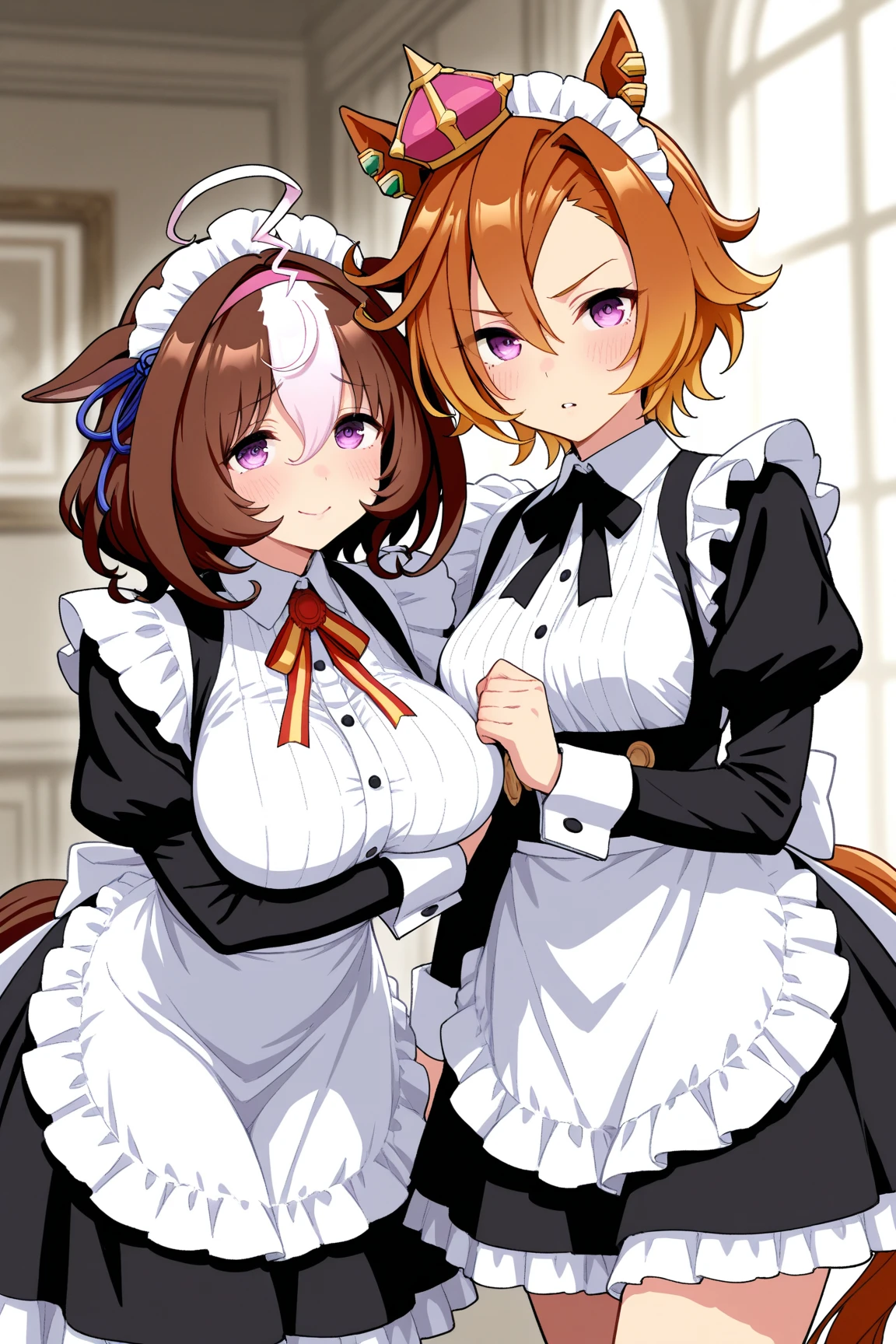 short brown hair, Ride on people, Sexy figure, big breasts, hairy, Spotless and excited expression, Glasses, purple eyes, orange fur, Multiple people sticking out their tongues, Bodily fluids and milk spilled on him,bar ,maid costume kiss