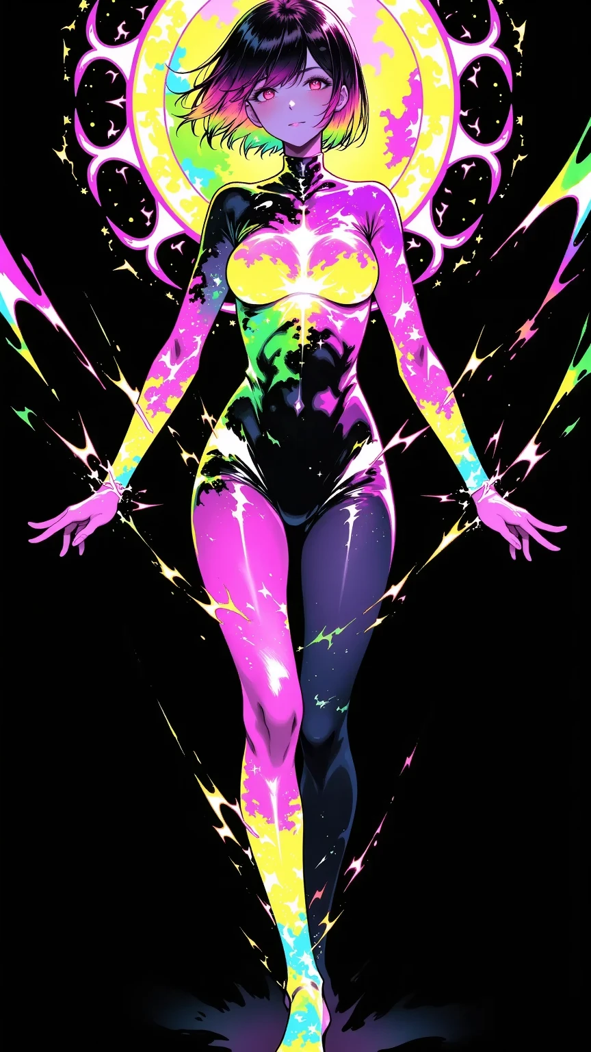 virtual glowing translucent holographic wireframe of a virtual catgirl, black background
