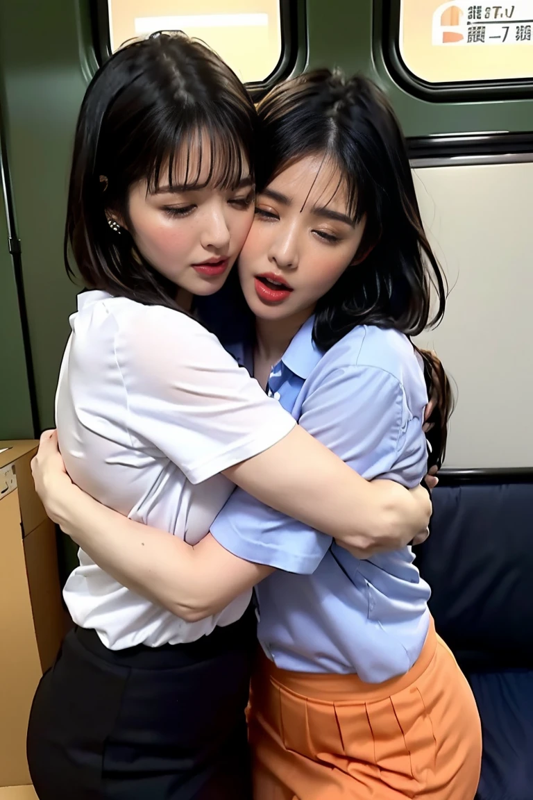 deux femmes ensemble de 18 ans sexy et mince , black short sleeve chandails, allonger sur un lit, se touche,position sey,sensuel