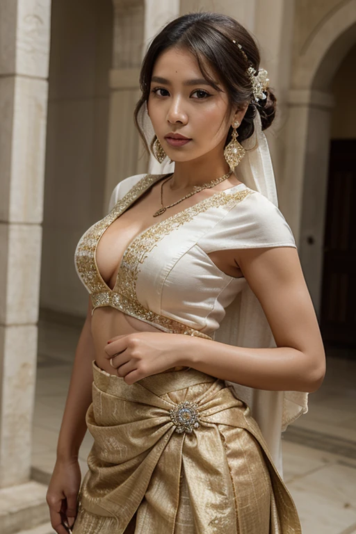 Vogue style photo shoot of malay 20 years old lady wears ((traditional bali kebaya)), ((transparent cloth)), nsfw, brown skin, ((dimple chin)), full hairy pussy, cameltoe, l overflow big breast, detail skin texture, big natural breast, saggy breast, very skinny body, sensual pose, ribs, hyper - realistic photography, full body, 8k, extreme close - up shot, half body shot, sexy pose, ((gigantic breast)), small belly, no panties, no pants, no skirt, taken photo from side angle