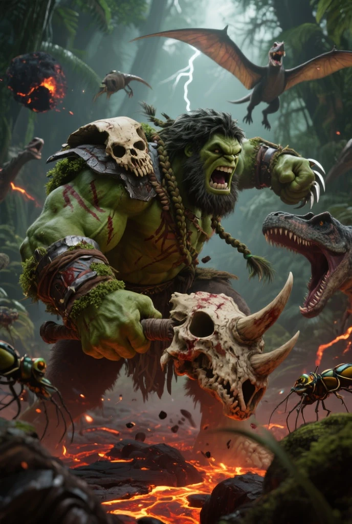 a close up of a cartoon monster with a hammer in his hand, grog strongjaw, dog - faced muscular goblin, orc, an orc, orc themed, menacing orc, ogre, an ork, orc merged with vines, drak fantasy goblin, bugbear, raging bugbear, the hobbit orc concept, orc warrior, green orc female, avec une couronne sur la tete