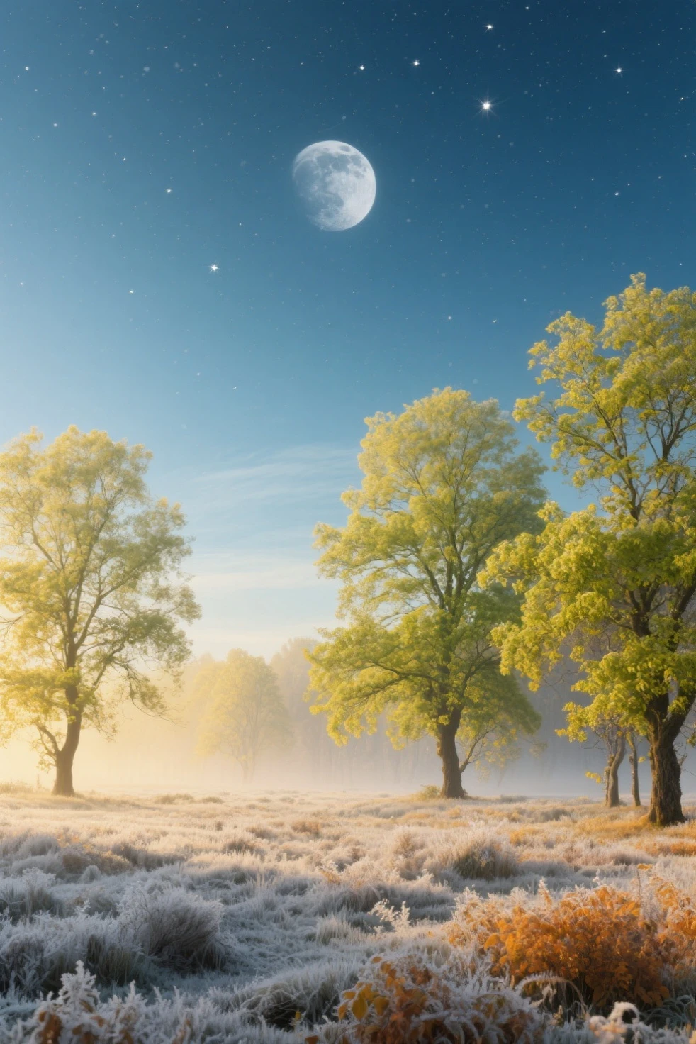 Picture of spring trees and autumn frost swallowing the world