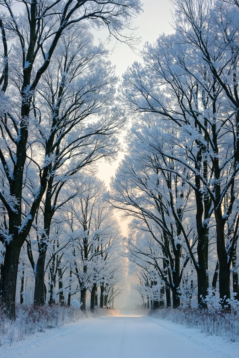 Picture of spring trees and autumn frost swallowing the world