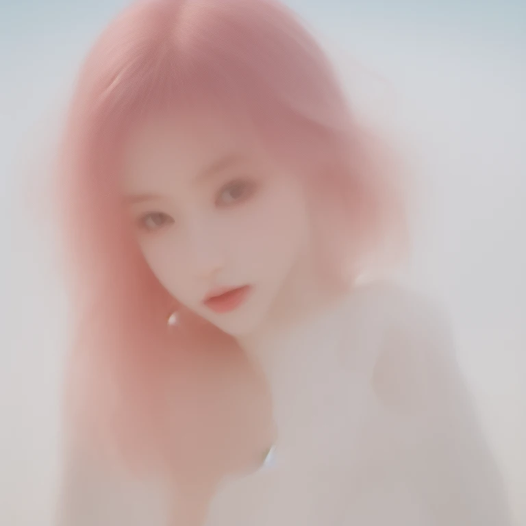 close-up,1girl,pink hair,white dress,Beach background
