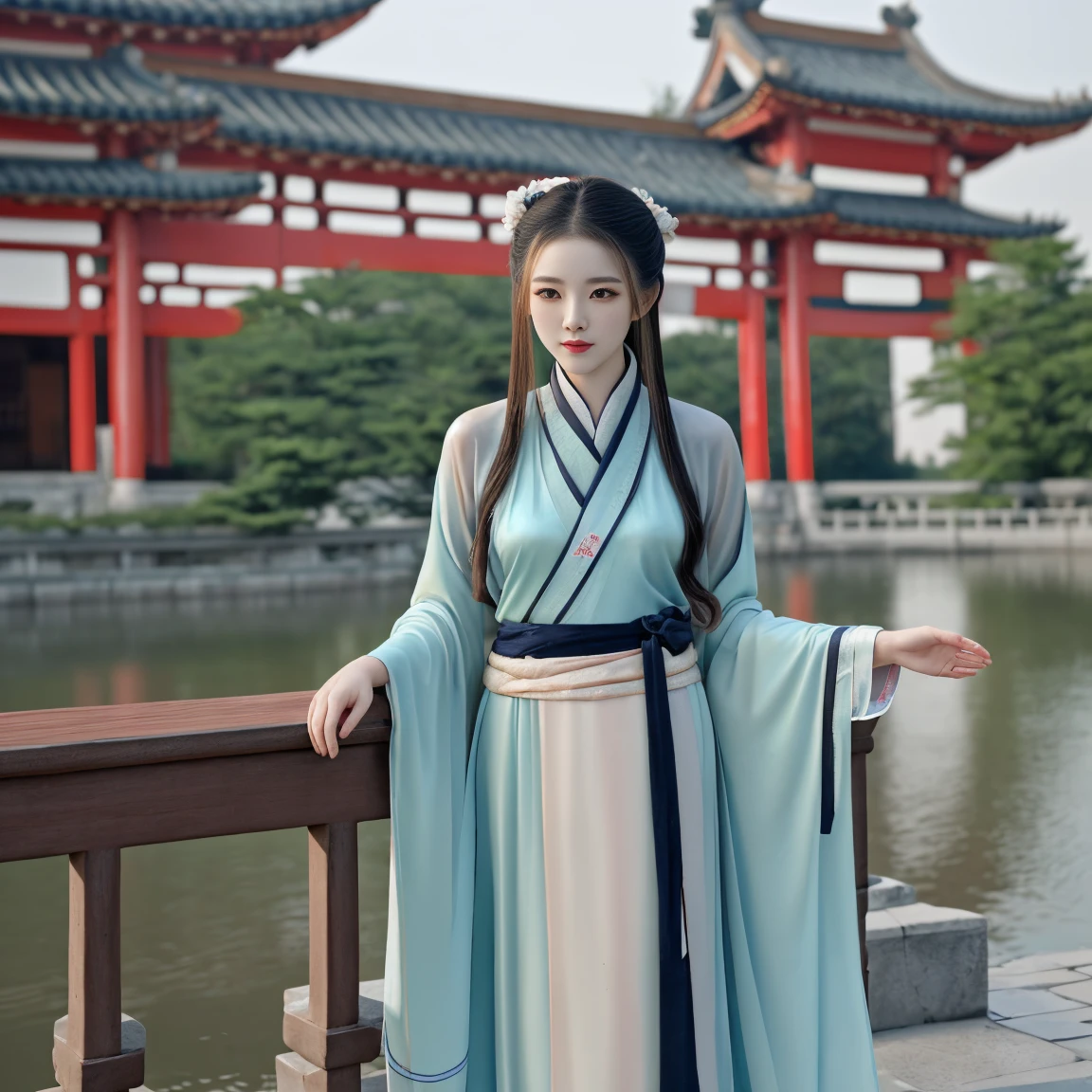 Chinese beauty, hanfu, palace background