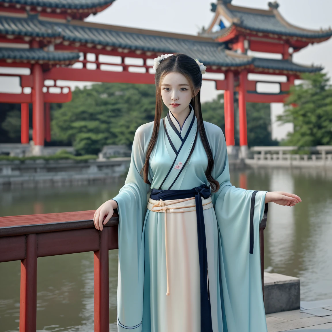 Chinese beauty, hanfu, palace background