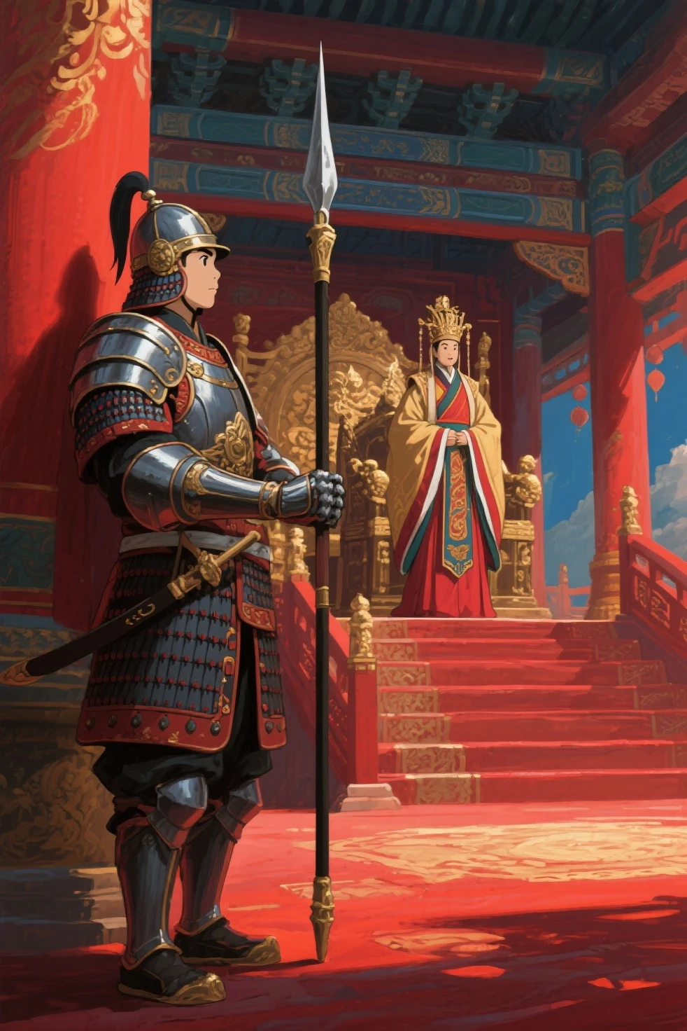 A guard guarded the emperor,View exaggerated paintings, foliga ataata