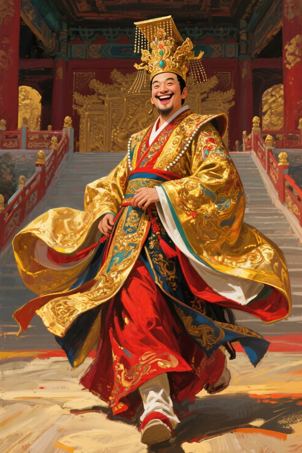 s the emperor、Exaggerated painting style、Smiling face