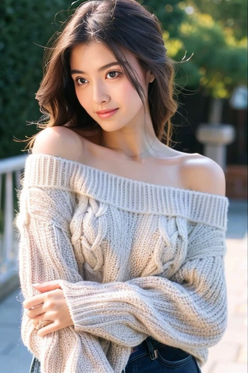 ((best quality)), ((masterpiece)), (detailed), 1girl, Off-shoulder sweater,