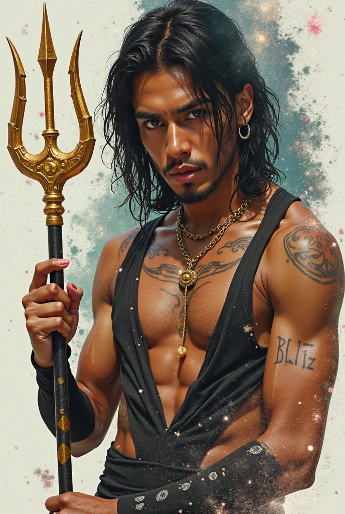 Hyper realistic, Masterpiece, detailed, 8k, a young indonesian man, tanned skin, shirtless, merman, ocean background, pink mermaid tail, seashell ornament, undefined, undefined, undefined,