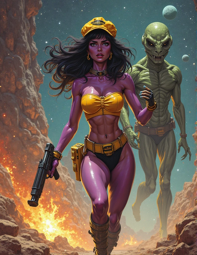 realistic brunette nude girl, perfect hourglass figure, on a lush planet, green alien men with girl, nude girl, ((big breasts:1.2, clean vagina, big red monster penis in vagina, sex orgy, night sky, alien plane))
