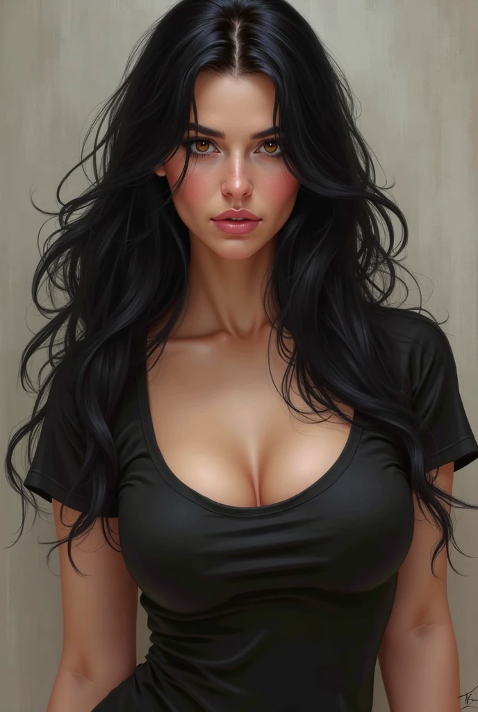 Kizi, ((The hair is black)), ((the eyes are blue)), ((breast size is large)), ((black jersey))