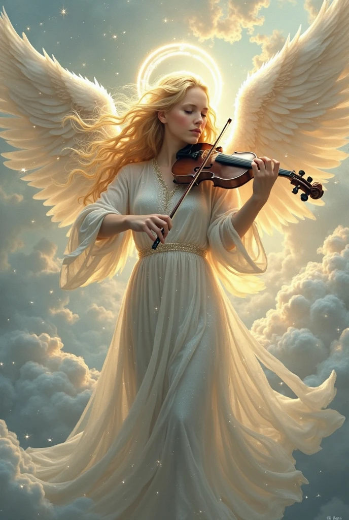 a picture of a female angel playing the (harp: 1.5) in heavens, a beautiful female angel, full body shot, (exquisite beautiful angel: 1.5),  best detailed face, ultra feminine, angel_wings spread angelic wings, red hair, wavy hair, dynamic eyes color, dynamic divine clothing, atmosphere of serenity, divine atmosphere playing the pipe organ in heaven, clear blue sky and heaven clouds background, divine rays,  fantasy art, RPG art, best details, best quality, 16K, [ultra detailed], masterpiece, best quality, (ultra detailed), full body, ultra wide shot, photorealistic, zrpgstyle