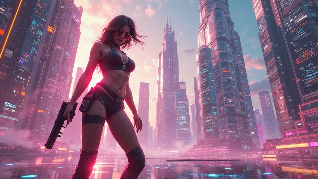 A giant woman in a bikini lying on top of a cyberpunk city, Wear short skirts,Little guys running around the giant girl, Standing on her hand, cgsociety 9, 2. 5 d cgi fantasy art, engine rendering unreal + a goddess, full body cgsociety, artgerm ; Hyper realistic 3d content, giant art, super detailed 3d matte paintings, super detailed 3d matte paintings, realistic fantasy art, realistic 3 d anime style. Beautiful girl. Big thighs."The boy stood on the top of a high-rise building waving to the girl". Color ultra 4k.