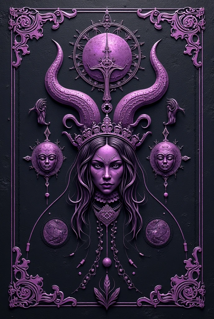 Estilo modelshoot, mulher meio corpo, mulher com chifres, Esoteric elements, Horoscope elements for the sign of Taurus, cores predominantes roxo e rosa